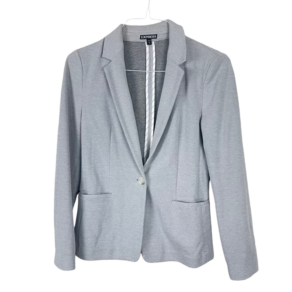 Express One Button Blazer Jacket Gray Sz S Pockets Knit Stretch